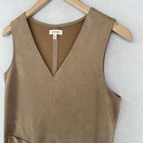 MAX STUDIO Dress S Stretch Faux Suede Sleeveless V-Neck Mini Shift Vicuna Brown - Picture 6 of 12